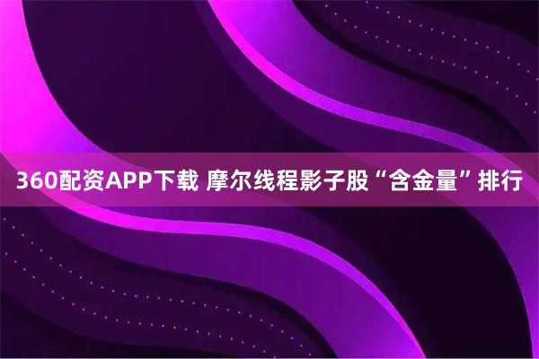 360配资APP下载 摩尔线程影子股“含金量”排行