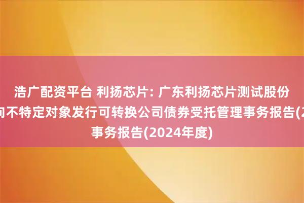 浩广配资平台 利扬芯片: 广东利扬芯片测试股份有限公司向不特定对象发行可转换公司债券受托管理事务报告(2024年度)